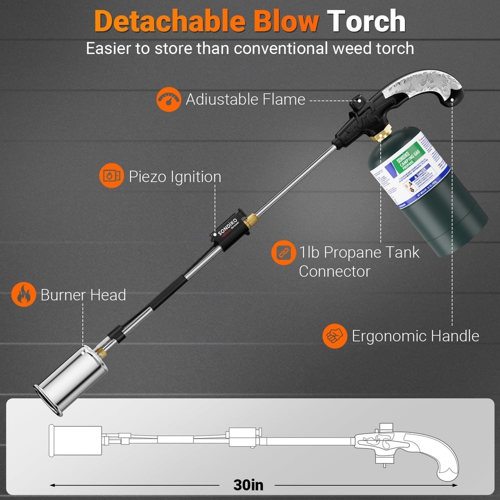 30" Propane Torch Weed Burner - Safe, Versatile Tool for Outdoor Tasks