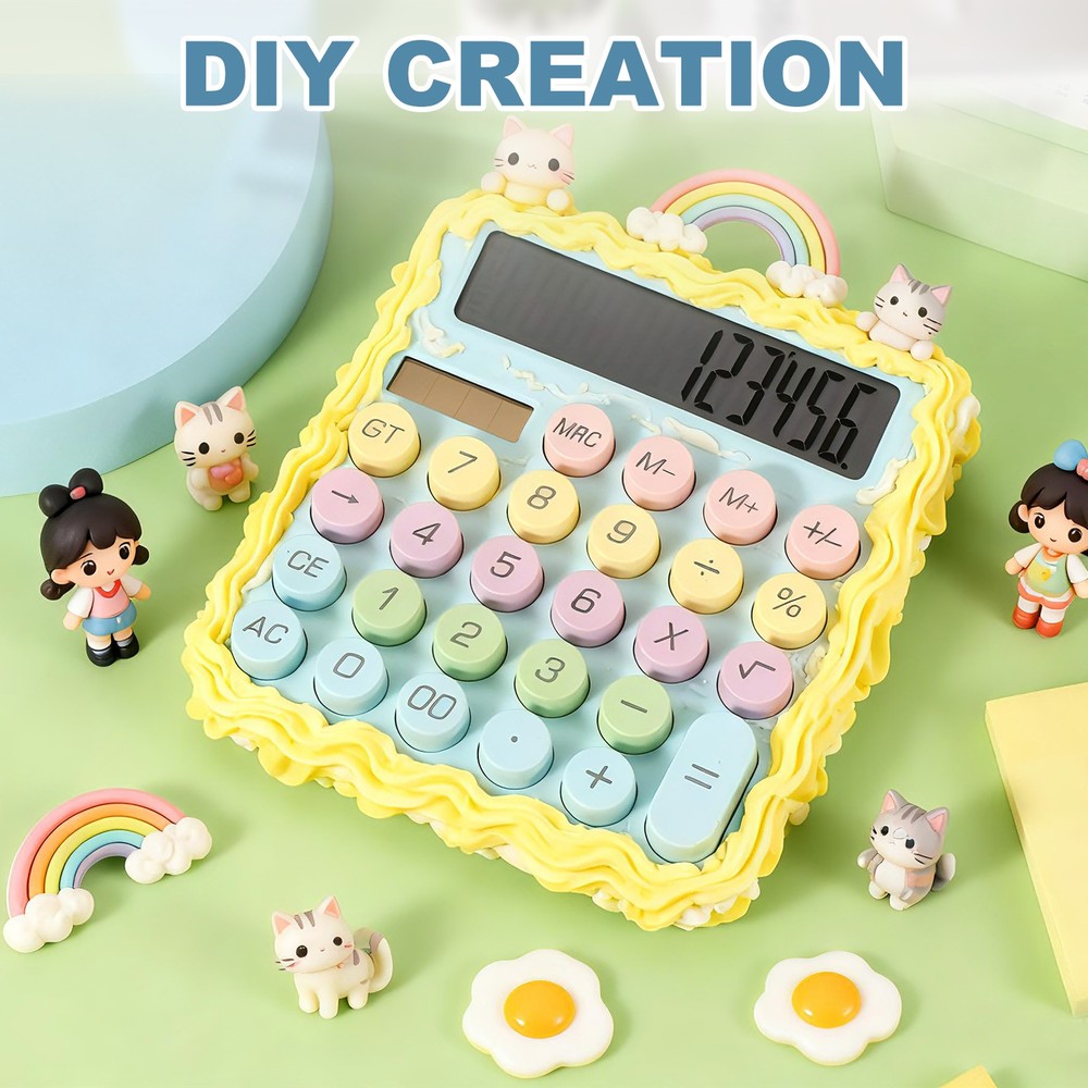 Cute Calculator Desk Calculator Basic Big Button, Colorful White