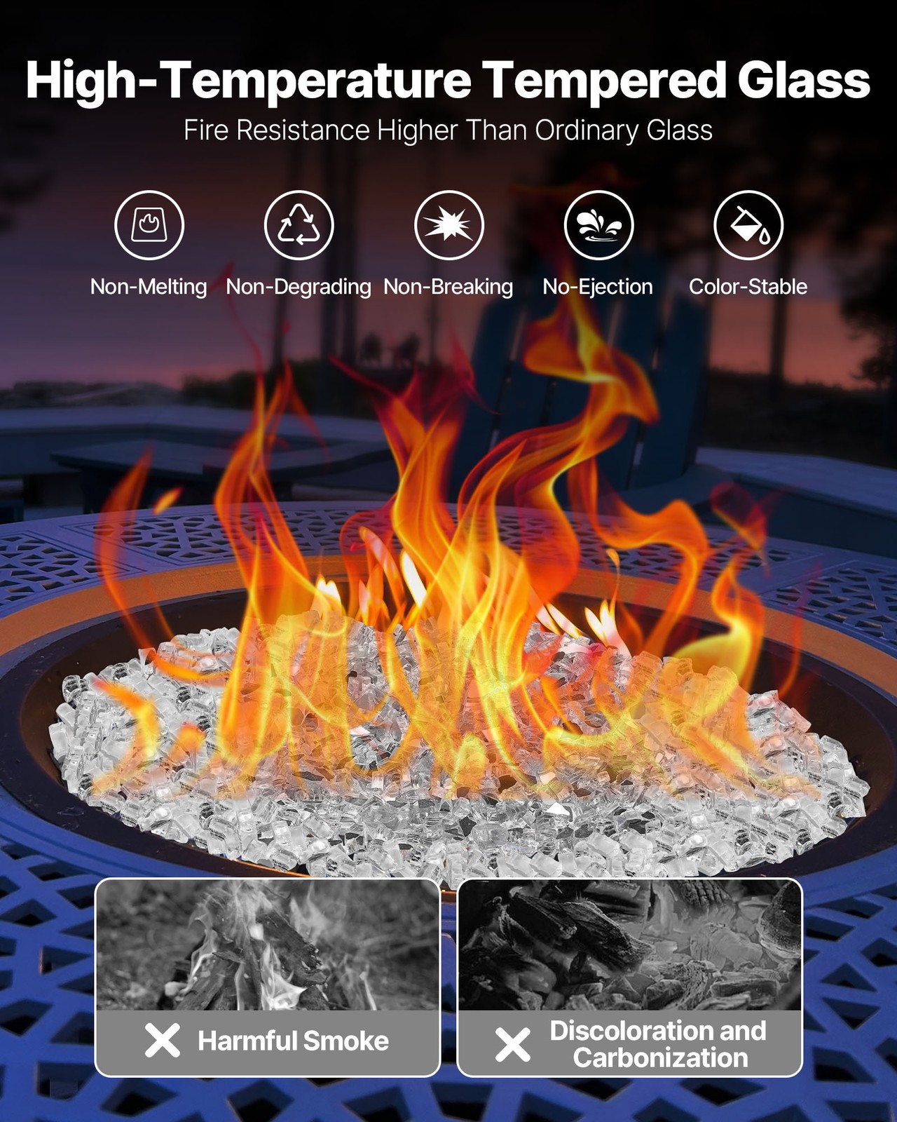 VEVOR 10 LBS Fire Glass 1/2-Inch Fireplace Glass Rocks for Fire Pit Table Clear