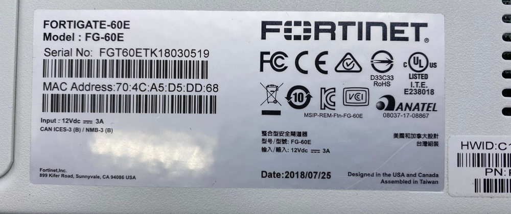 Fortinet FortiGate-60E FG-60E VPN Firewall Security