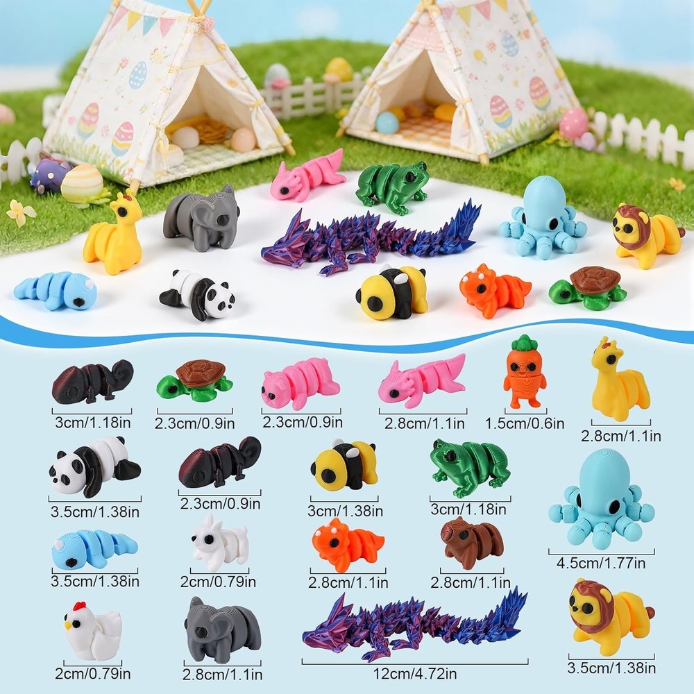 Easter Eggs 3D Printed Dragon with 18Pcs Mini Animals, Easter Egg Fill