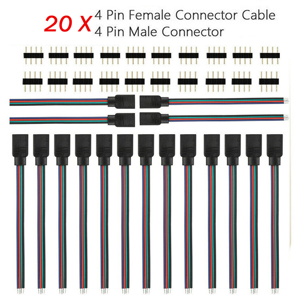 20/40PCS 4PIN Male/Female Connector Wire Cable For 5050 3528 RGB LED Strip Light