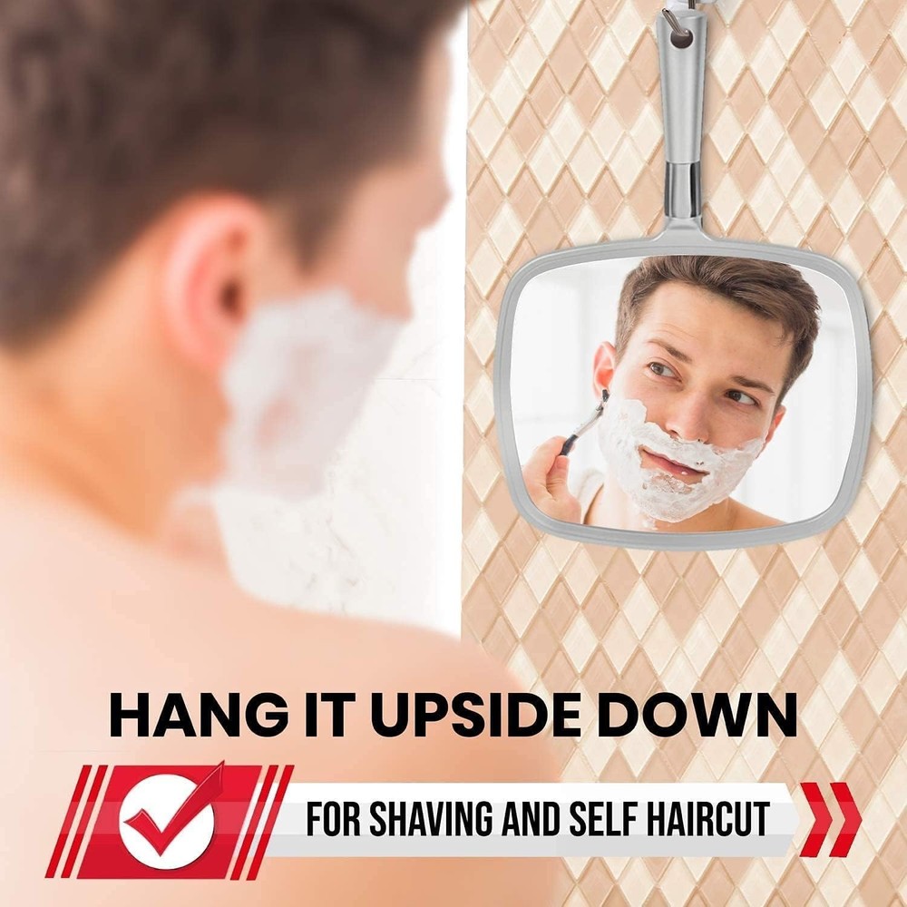 Large & Comfy Hand Held Mirror with Handle - Silver Salon Model (5-Pack)