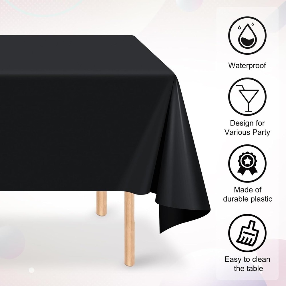 32 Pack Black Plastic Tablecloth Rectangle Tables Premium Decorative Black