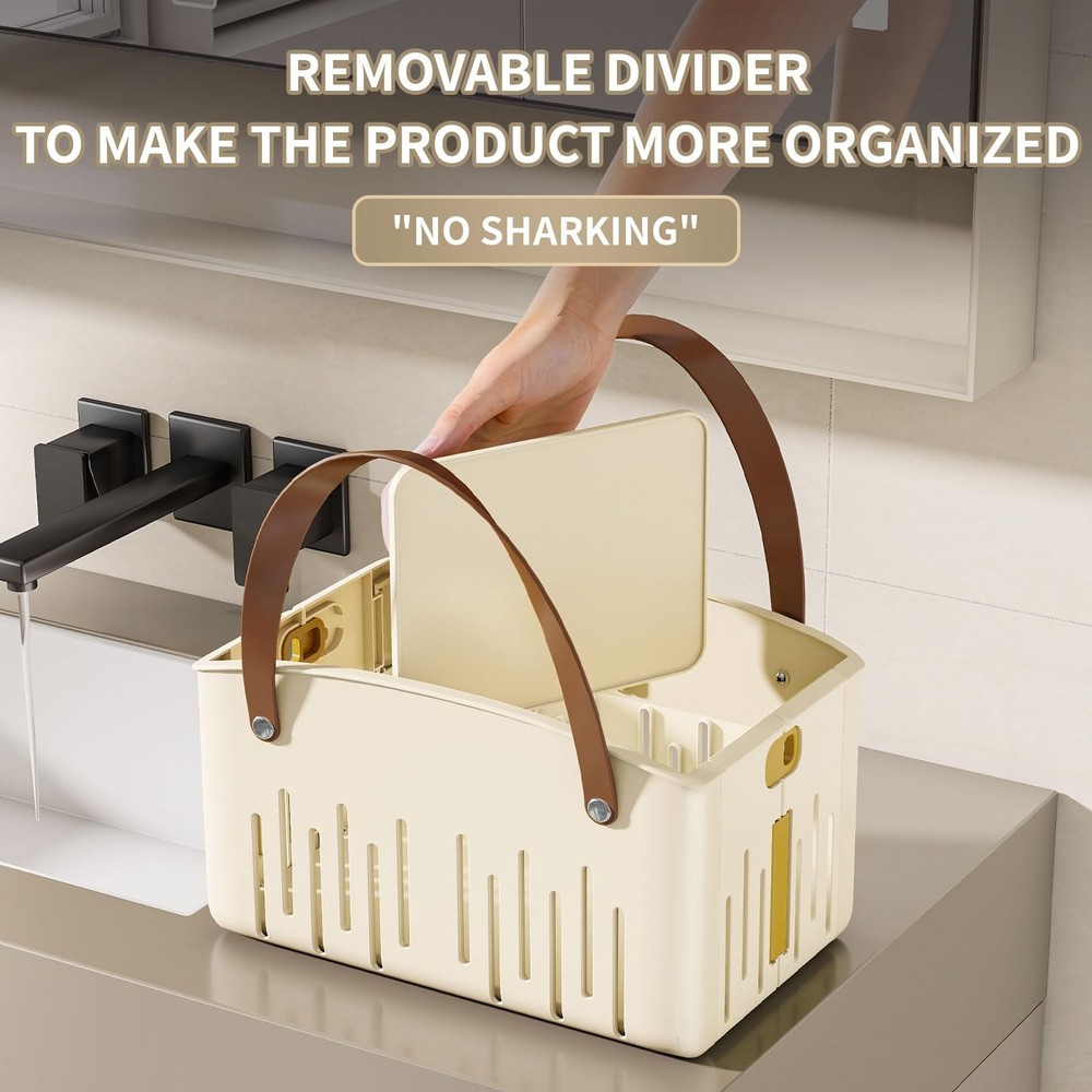 Portable Shower Caddy,Foldable Shower Caddy with Handle and Adjustable Divide...