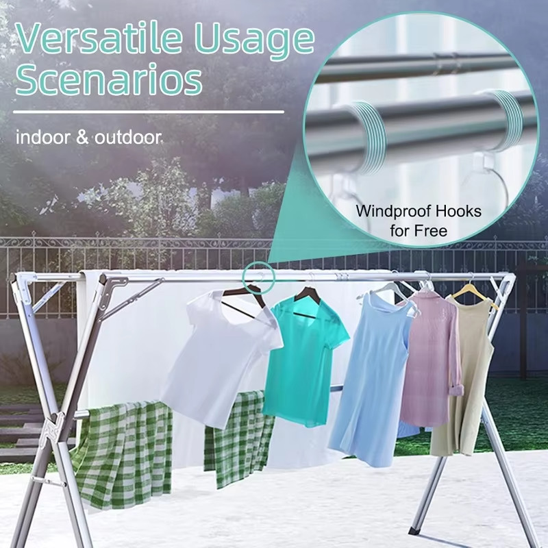 79-inch Clothes Drying Rack Stainless Steel Laundry Foldable Length Adjustable