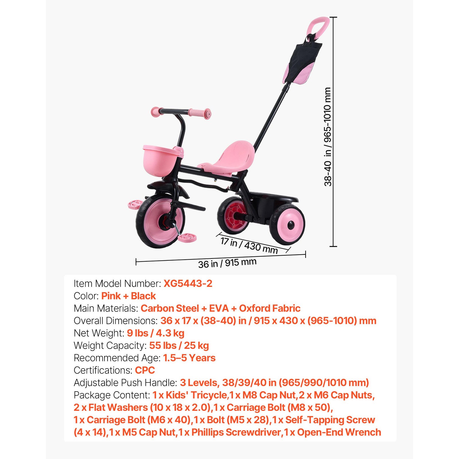 Uimoso Toddler Tricycle & Stroller for Ages 1.5-5 Kids Trike with Push Handle