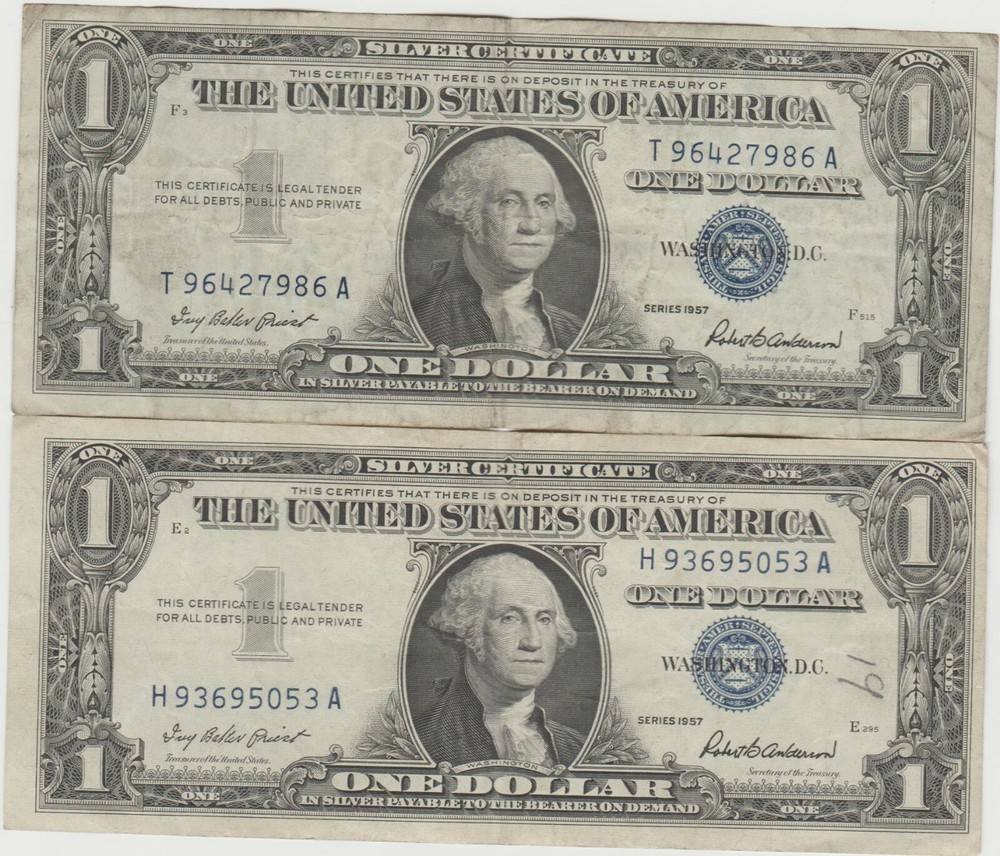2 1957  Silver Certificates(circulated))