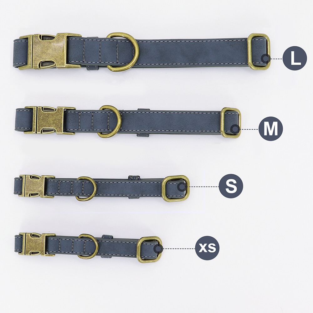 Personalized Dog Collar Soft Leather Brass Buckle Custom Name Plate Adjustable