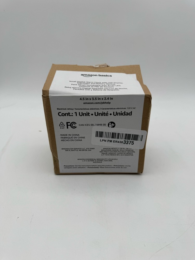Amazon Basics Digital Alarm Clock LED Display Nightlight Battery Backup Black