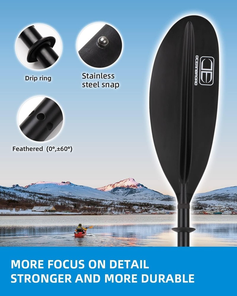 Durable 95in Kayak Paddle with Adjustable Angles & Bungee Leash - Lightweight