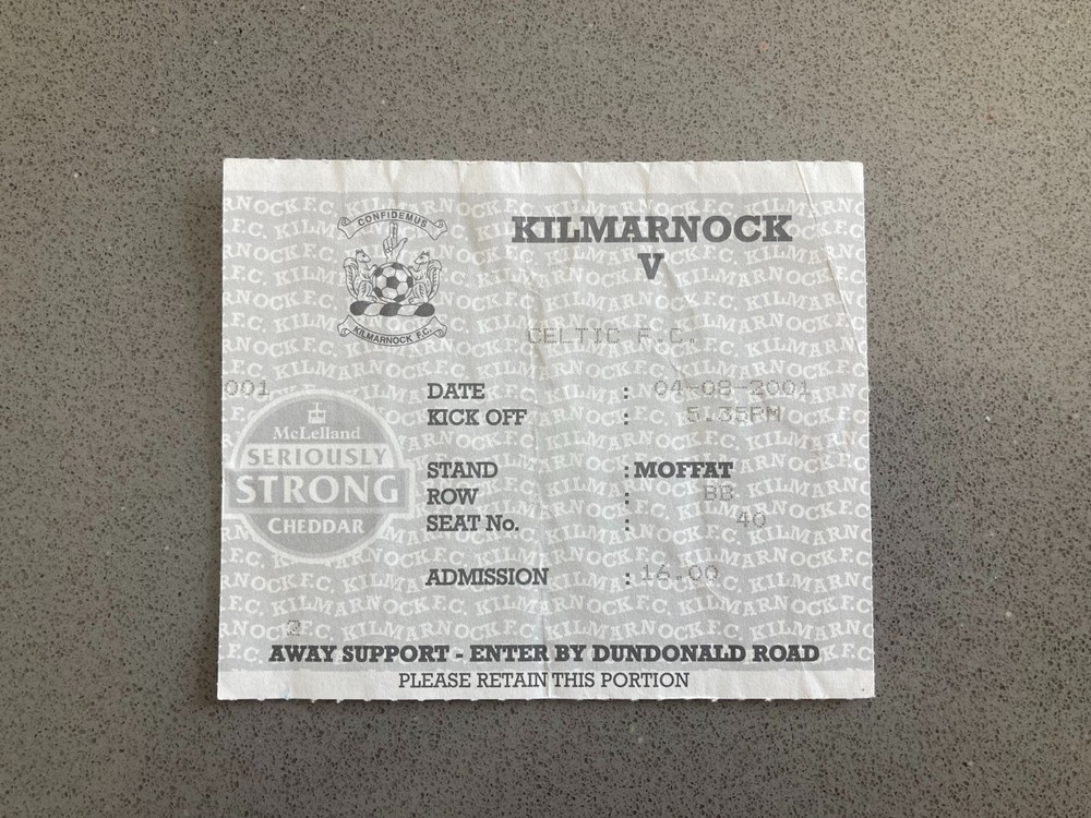 Kilmarnock v Celtic 2001-02 Match Ticket