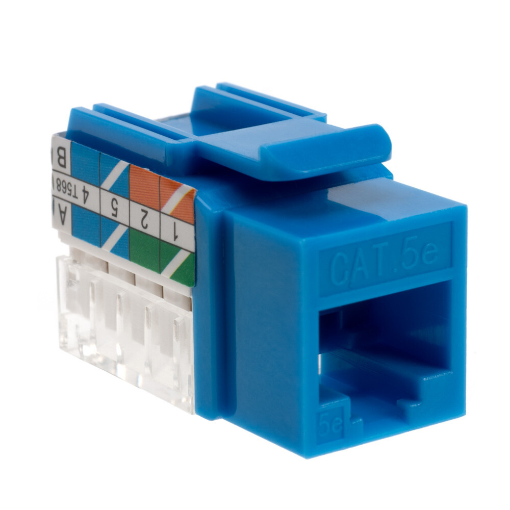 100 pack Cat5e 45° Angled Keystone Jack Network 110 Punchdown 8P8C Cat Blue