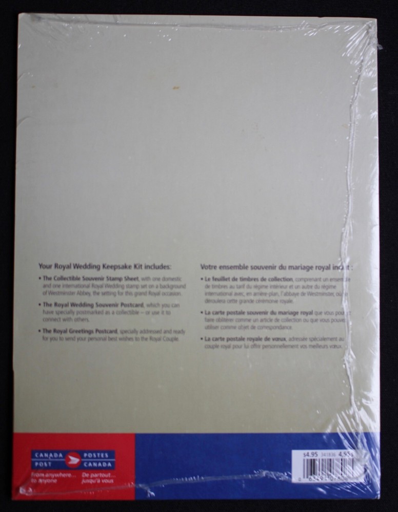 2011 ROYAL WEDDING KEEPSAKE KIT - Stamp Sheet & Postcards - Canada Post