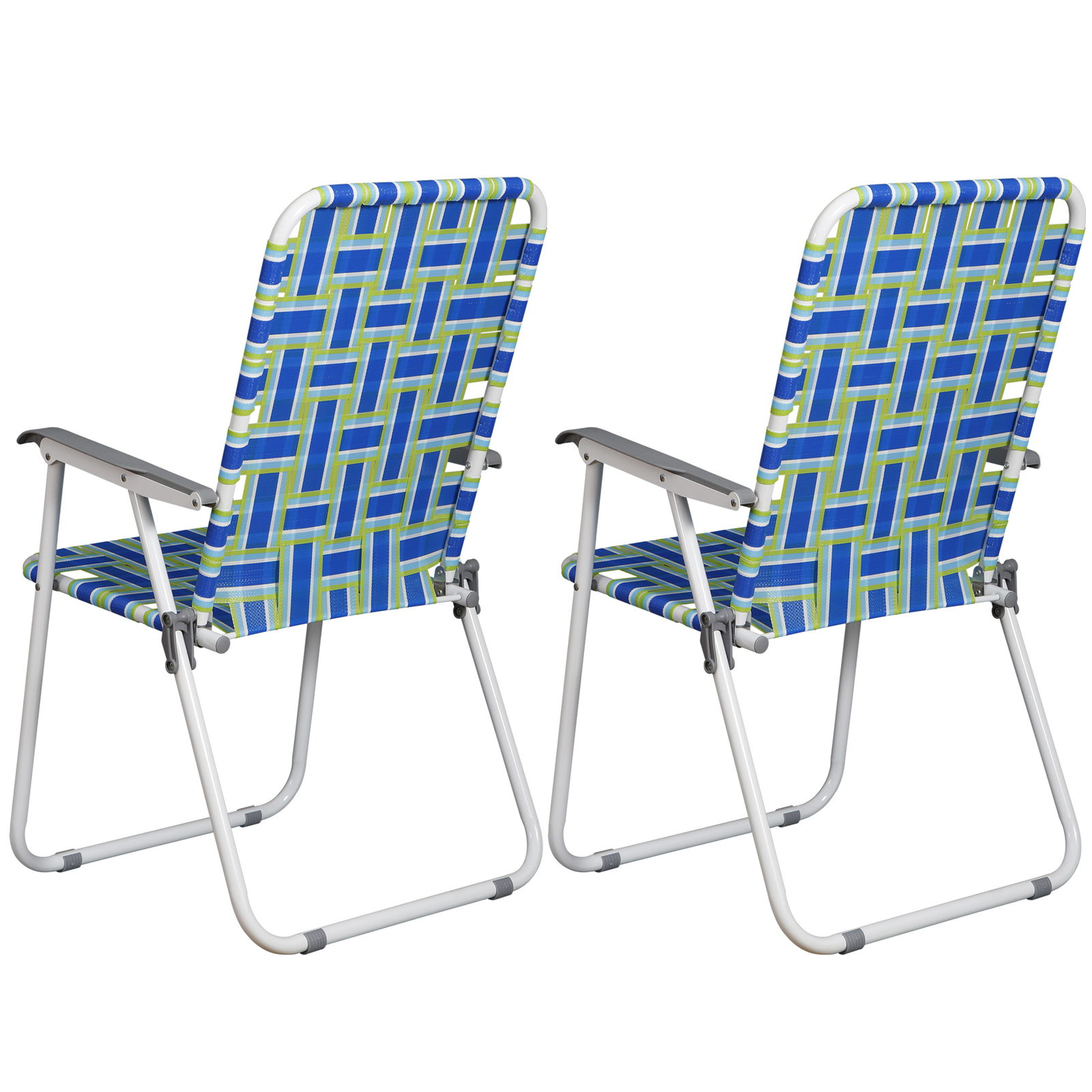 Metal Frame Blue Beach Chairs Set of 2 Webbed Folding Patio Lawn Camping Chairs
