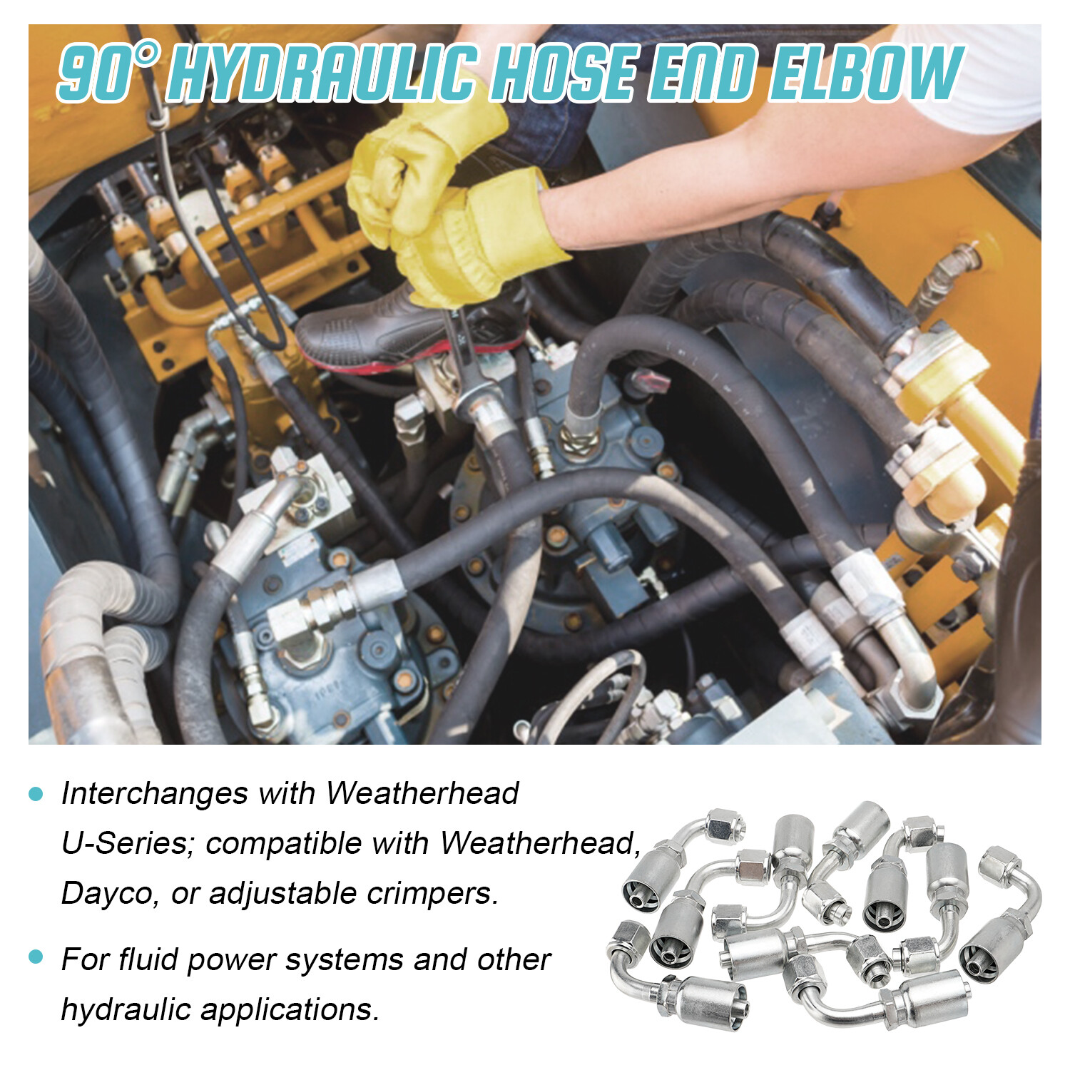 10 Pack 3/8" JIC 37° Female 90° Elbow Hydraulic Hose Fittings For 3/8" I.D. Hose