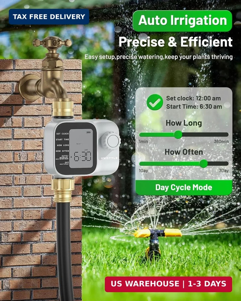 [2026 Upgrade] Sprinkler Timer with Brass Inlets & Outlets, Unistyle Programmabl