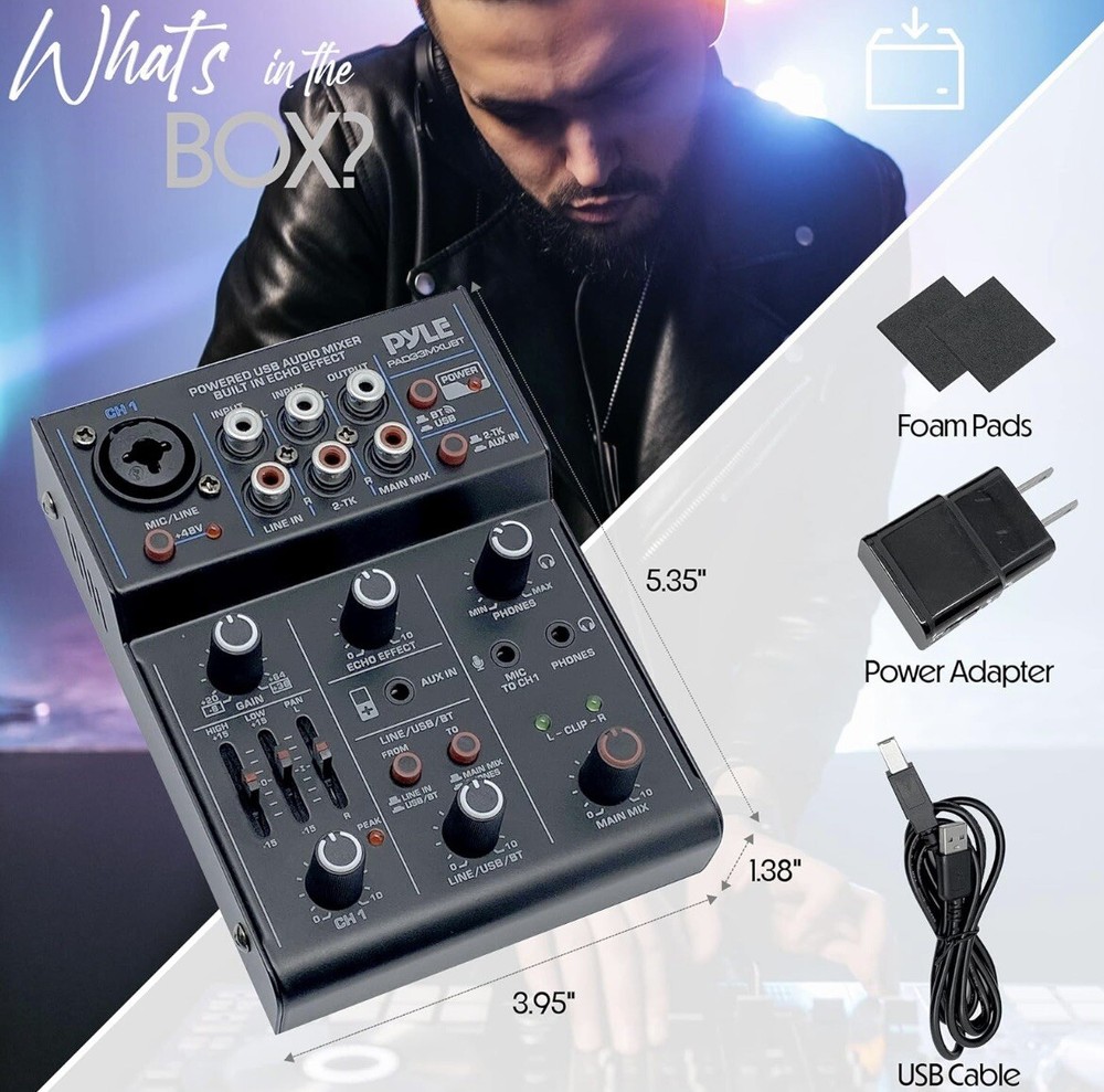 pyle compact bluetooth dj mixer interface