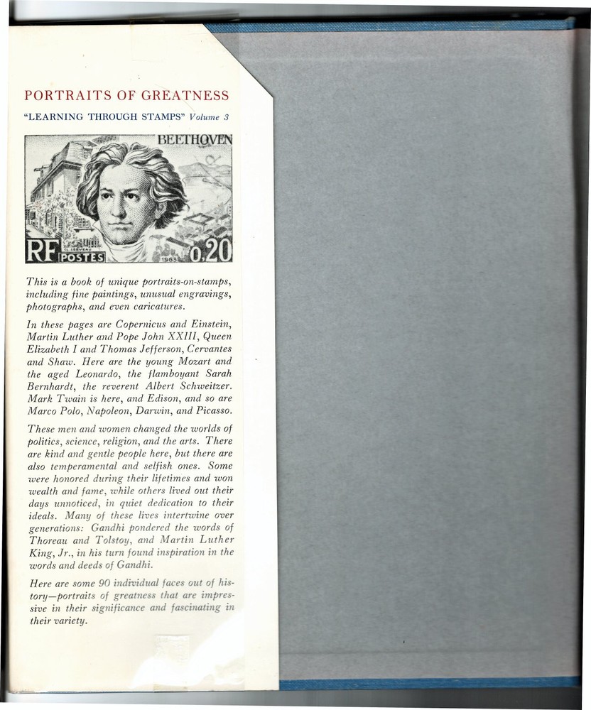 stamp book PORTRAITS OF GREATNESS Learning Through Stamps Elizabeth Gemming 1969