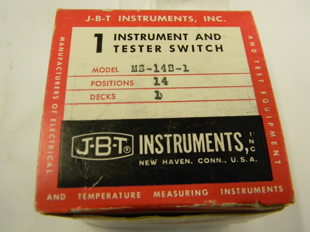 New JBT Instruments Model MS-14B-1 Control Switch B6