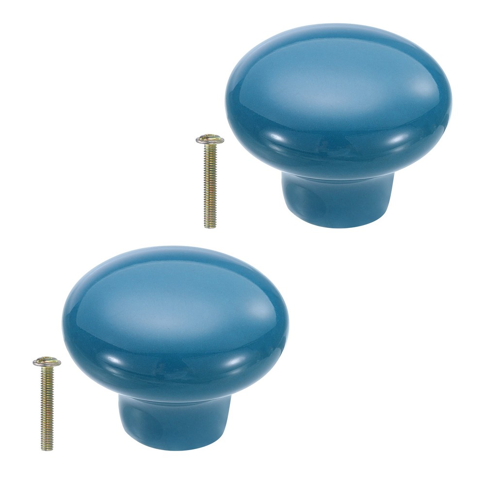 2 x Round Ceramic Drawer Knobs Blue Dresser Pulls Handles for Decor