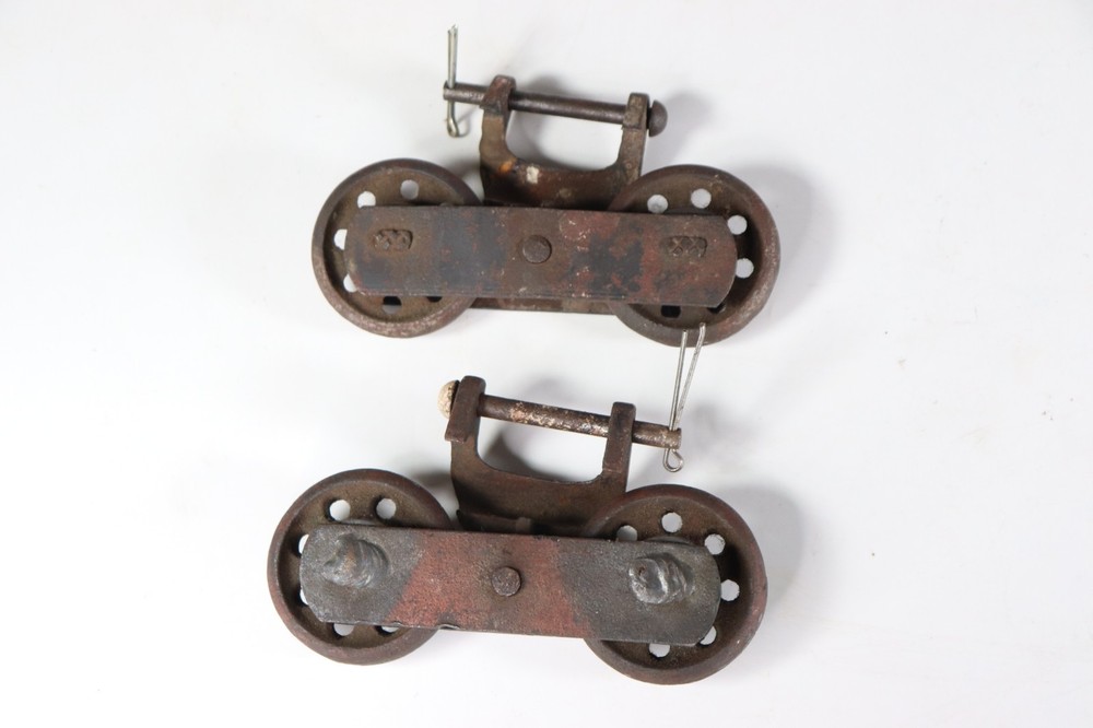 VTG Cast Iron Barn Door Rollers Slides Double Wheel 2pc (c2)