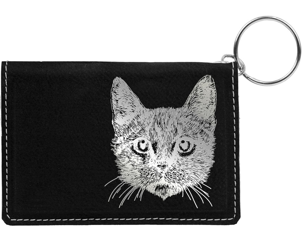 Tabby Cat Laser Engraved Leatherette Keychain Wallet