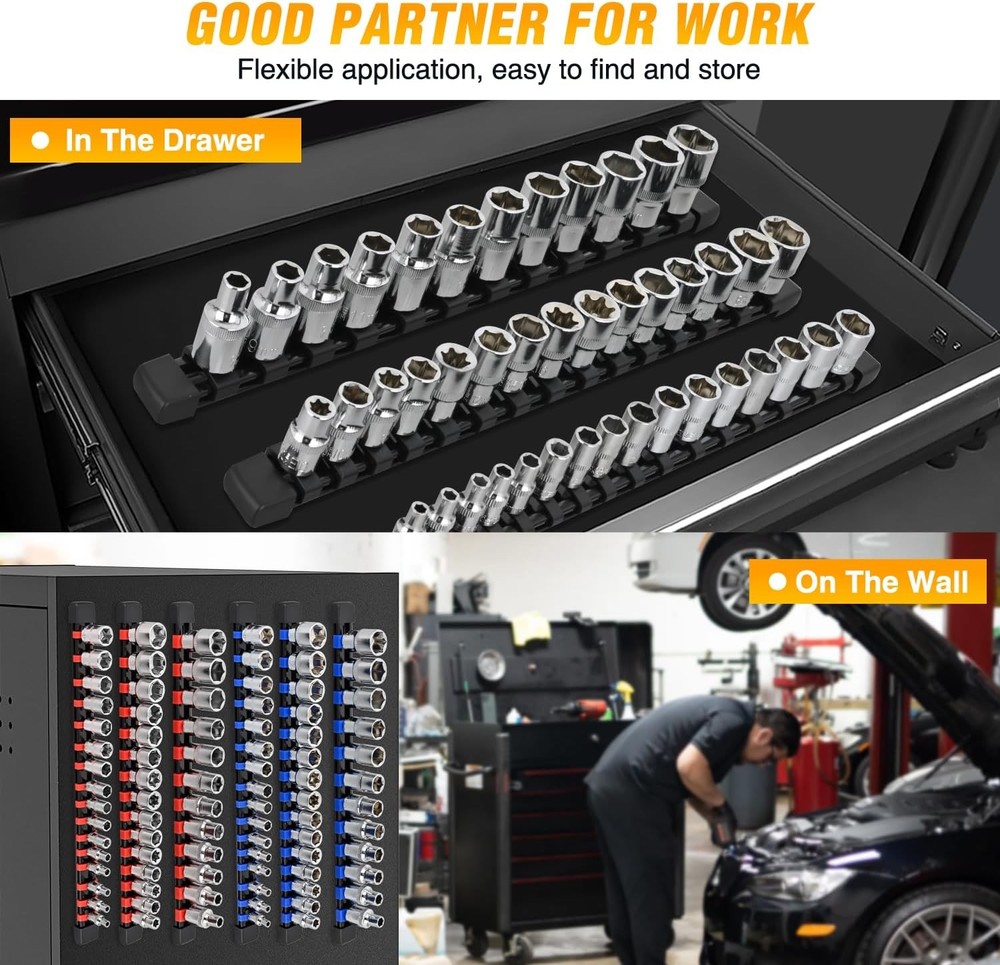 Socket Organizer ABS Socket Holder Set 1/4" 3/8" 1/2" Drive Socket Rail Holders