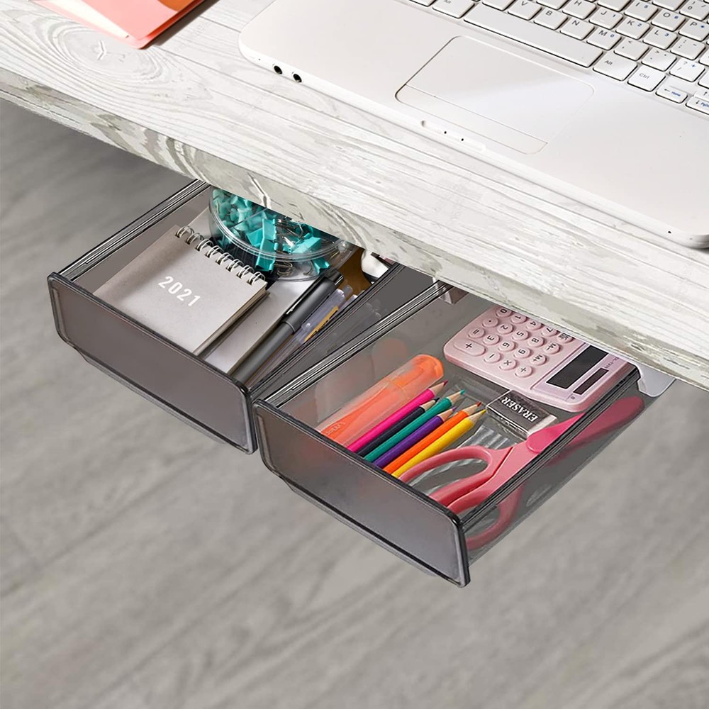 -adhesive Under Desk Drawer Organizer, 2 Pack Table Slide Out Large Storage M...