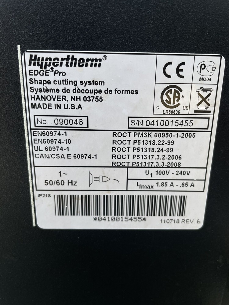 Hypertherm Edge Pro Shape Cutting System CNC 090046 & Remote Current Controls