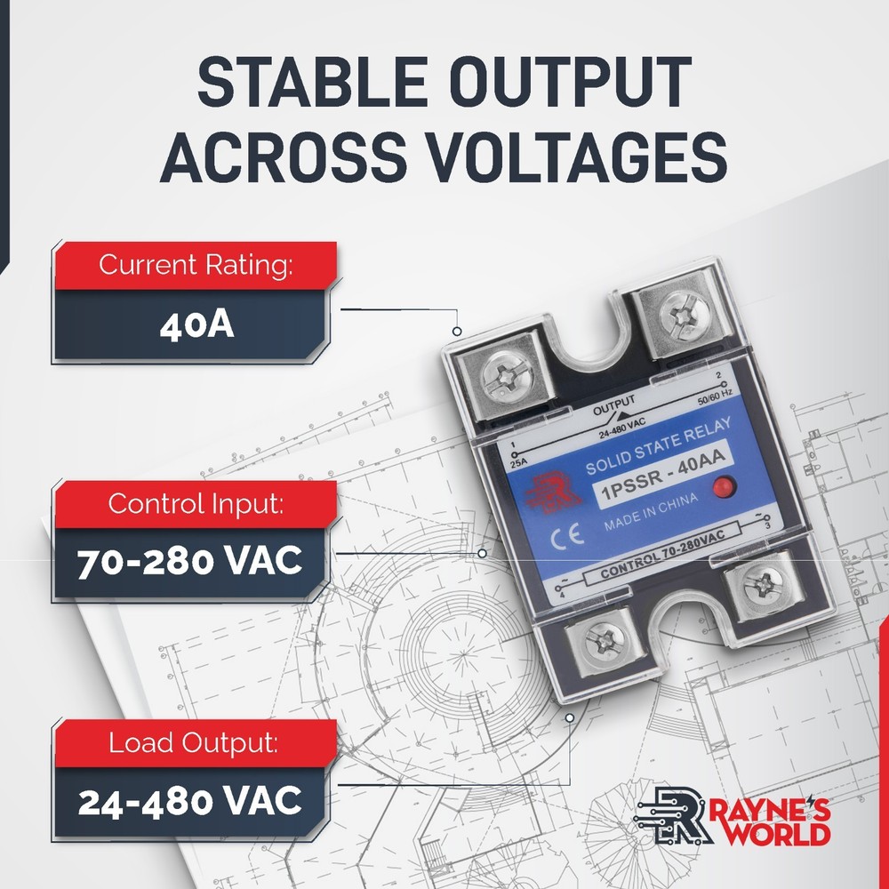 40 Amp AA Solid State Relay SSR - AC to AC - 70-280VAC Control - 24-480VAC Load