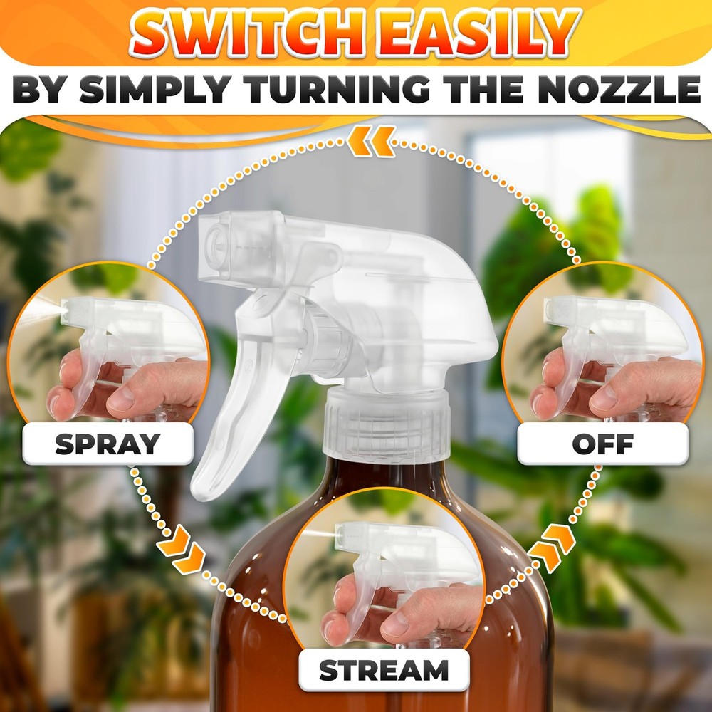 4 Pack Spray Bottle Nozzle Replacement – Adjustable Length Mist 4 Pack, Clear