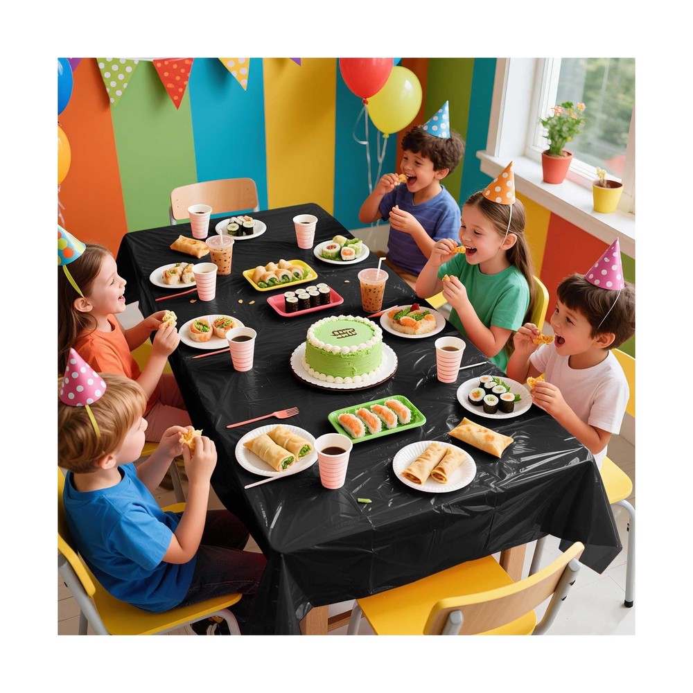 2 Pack Black Plastic Table Cloth Disposable Rectangle Tablecloth 54 x 108 Inc...
