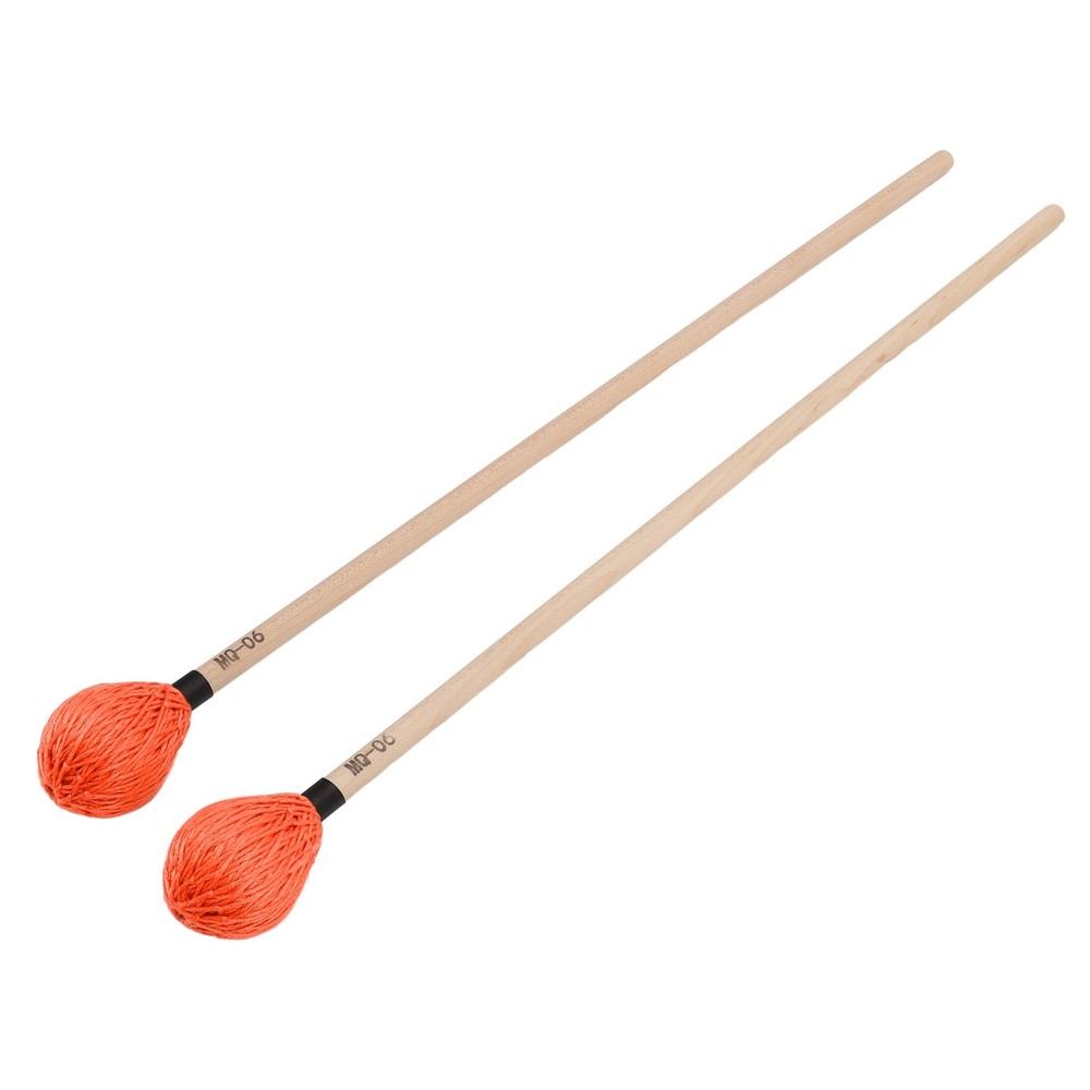 1 Pair Medium Hard Marimba Mallets For Percussion Playing Orange Excellent