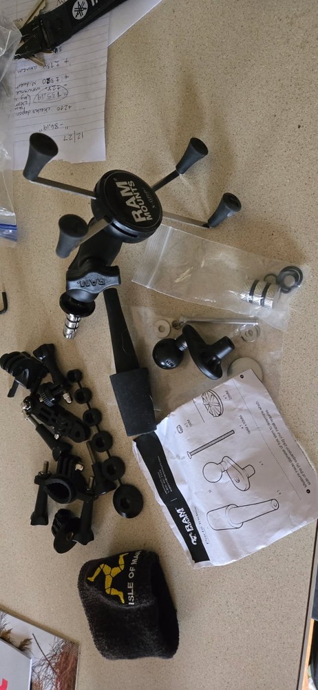RAM phone mount including long arm attachment and 2 plug stem attachments