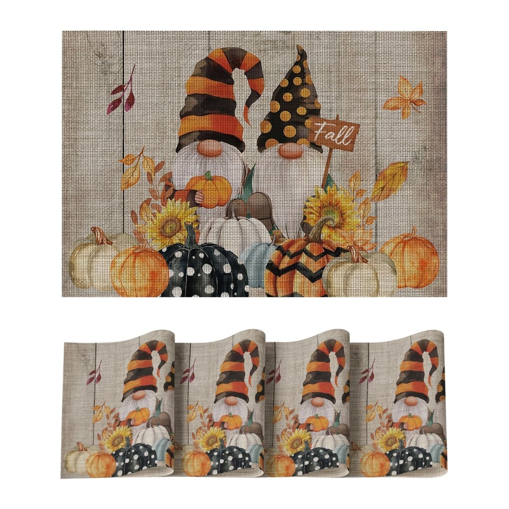 Artoid Mode Wood Pumpkin Gnomes Leaves 12" x 18", Rectangular 4 Pcs,
