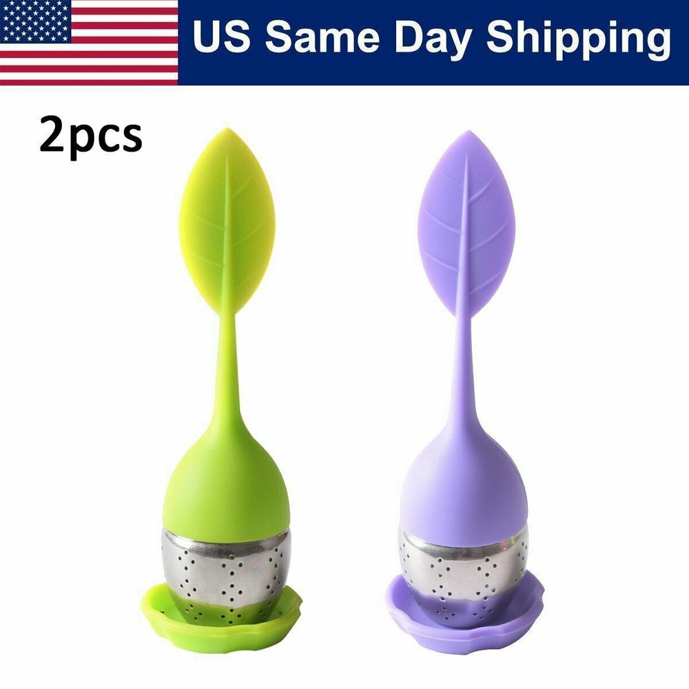 2Pcs Silicone Tea Infusers Stainless Strainer Herbal Spice Leaf Filter Diffuser