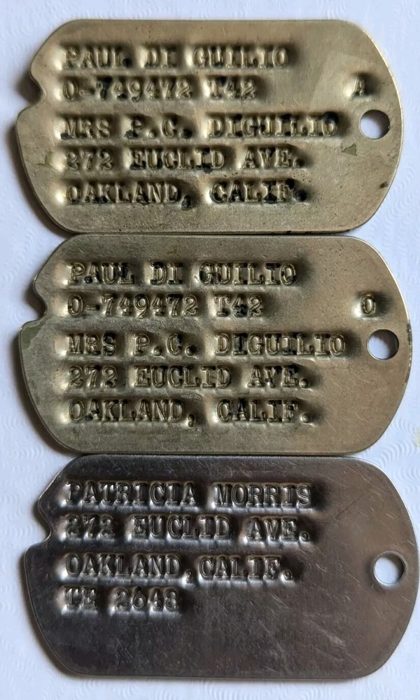 WW2 US Army Officer Next of Kin Dog Tag Pair + 1  Di GUILIO  Oakland, Cal