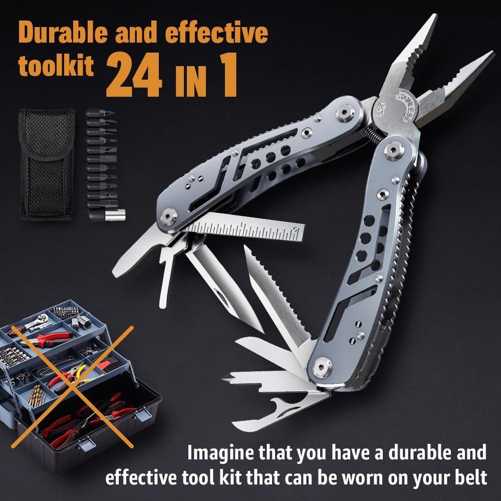 Heavy Duty Light Weight Multi Function MultiTool - Survival and Camping + Pouch
