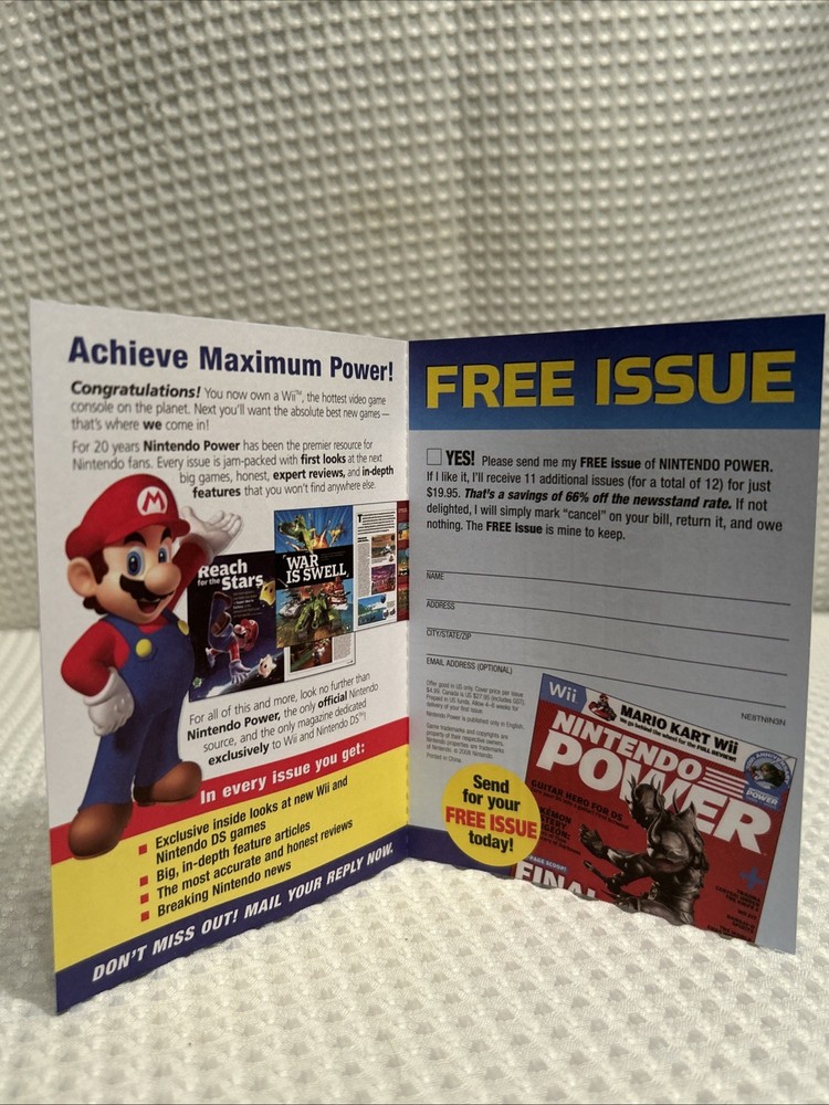 Nintendo Power C/HW-RVL-USZ-3 INSERT ONLY Authentic Original
