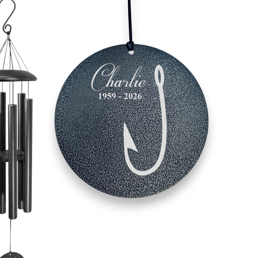 Wind Chime - Fish Hook - PERSONALIZED - Black powder coated