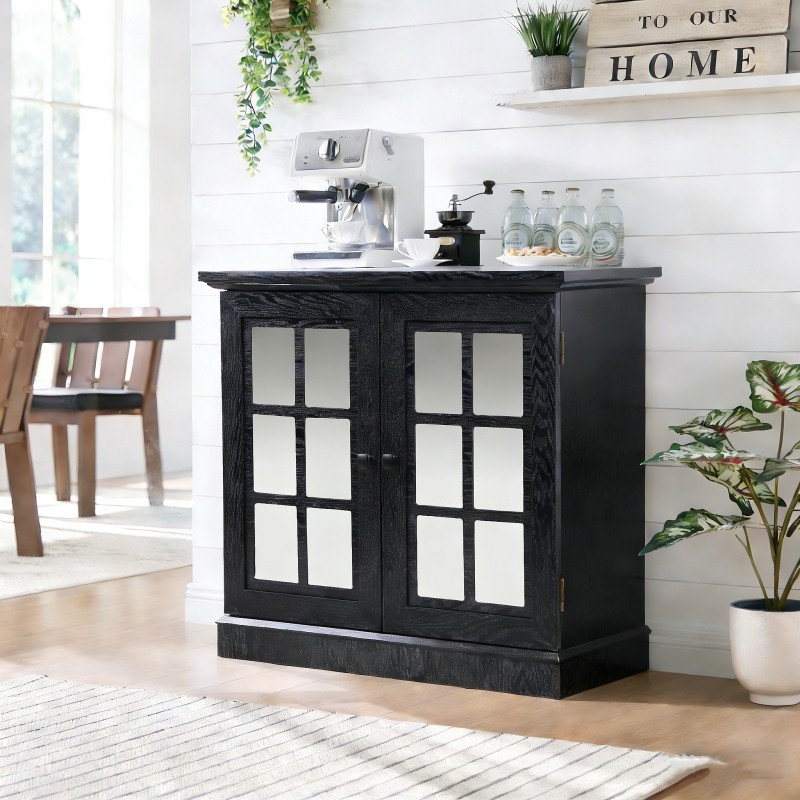Storage Sideboard Cabinet with Decorative Acrylic Mirrored Doors Adjustable