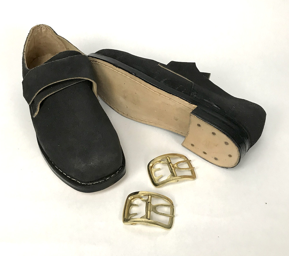 Colonial Buckle Shoes - Rough Out, Black Leather with Buckles Size 8