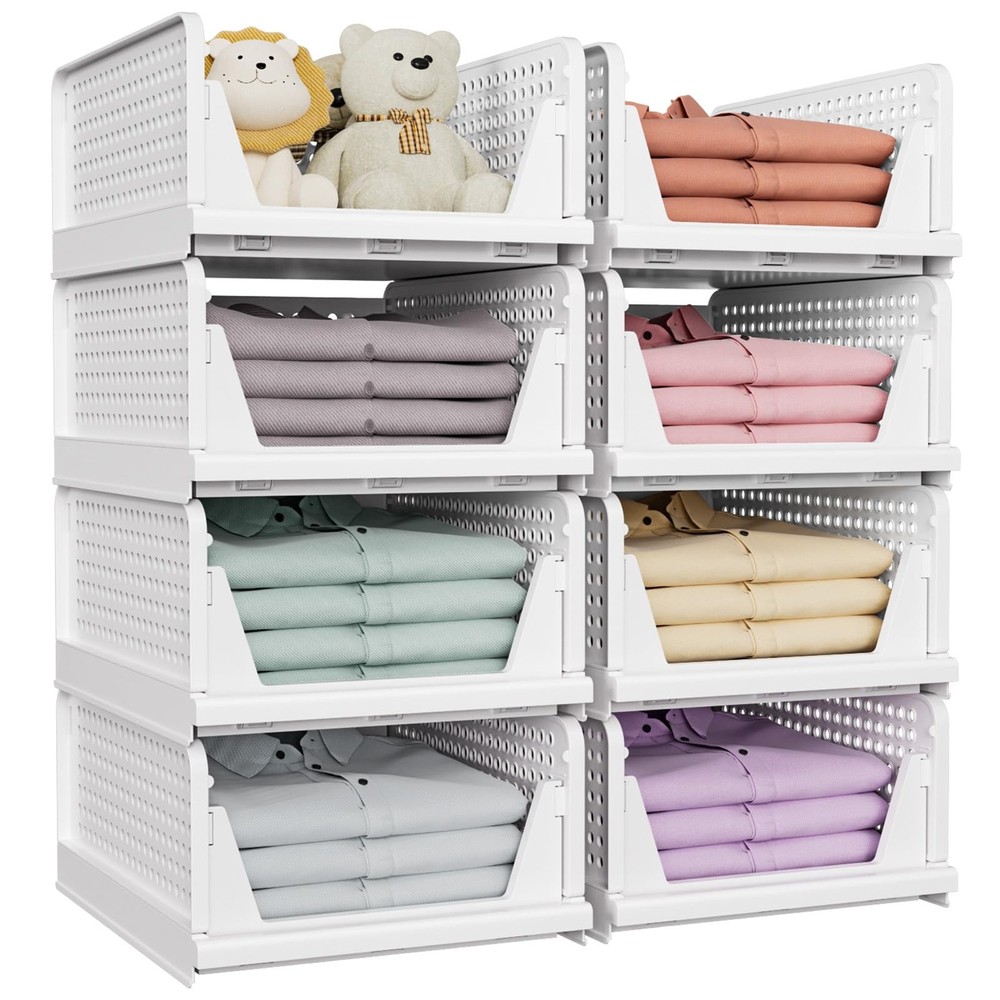 SNSLXH 5 Pack Stackable Closet Storage Basket, Multifunctional 5 Pack, White