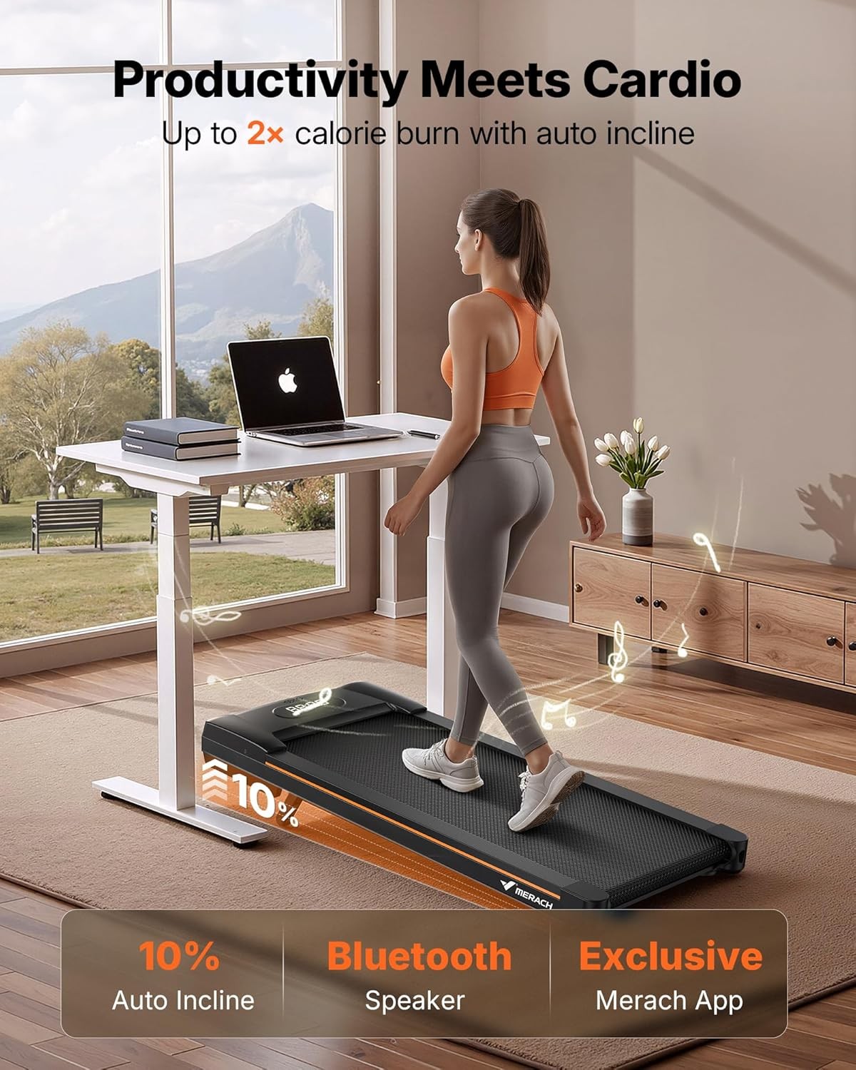 MERACH W50Lite Walking Pad Treadmills for Home 10% Auto Incline, 350lbs Capacity