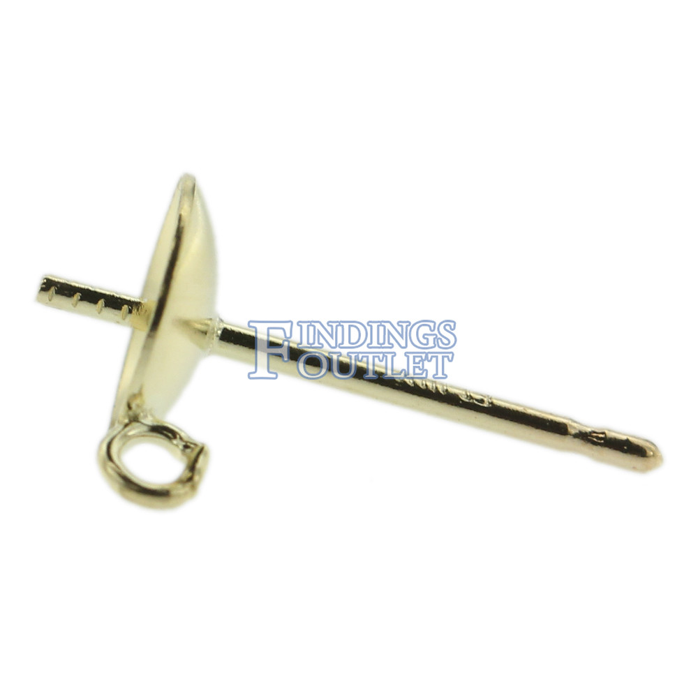 14k Yellow Gold Pearl Cup Stud Earring Mounting Setting Push Back Post With Ring