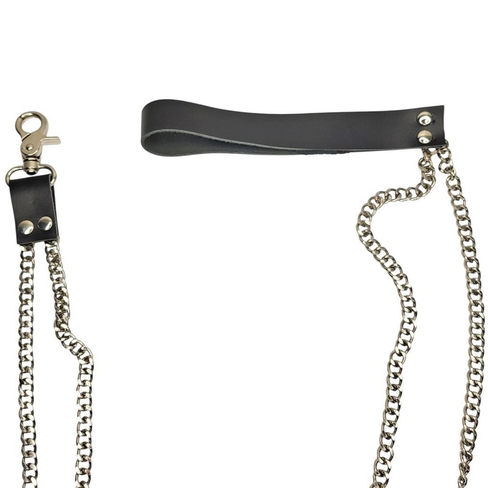 Double Chain Leash Leather Handle Tab Snap Hook Release Clasp Closure L9166
