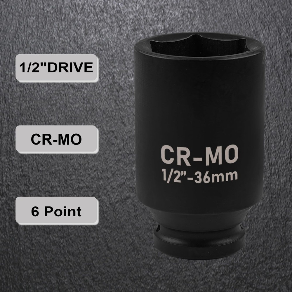 EGOFIX 22mm Socket 1/2" Drive Deep Impact Metric Socket,CR-MO 22mm,