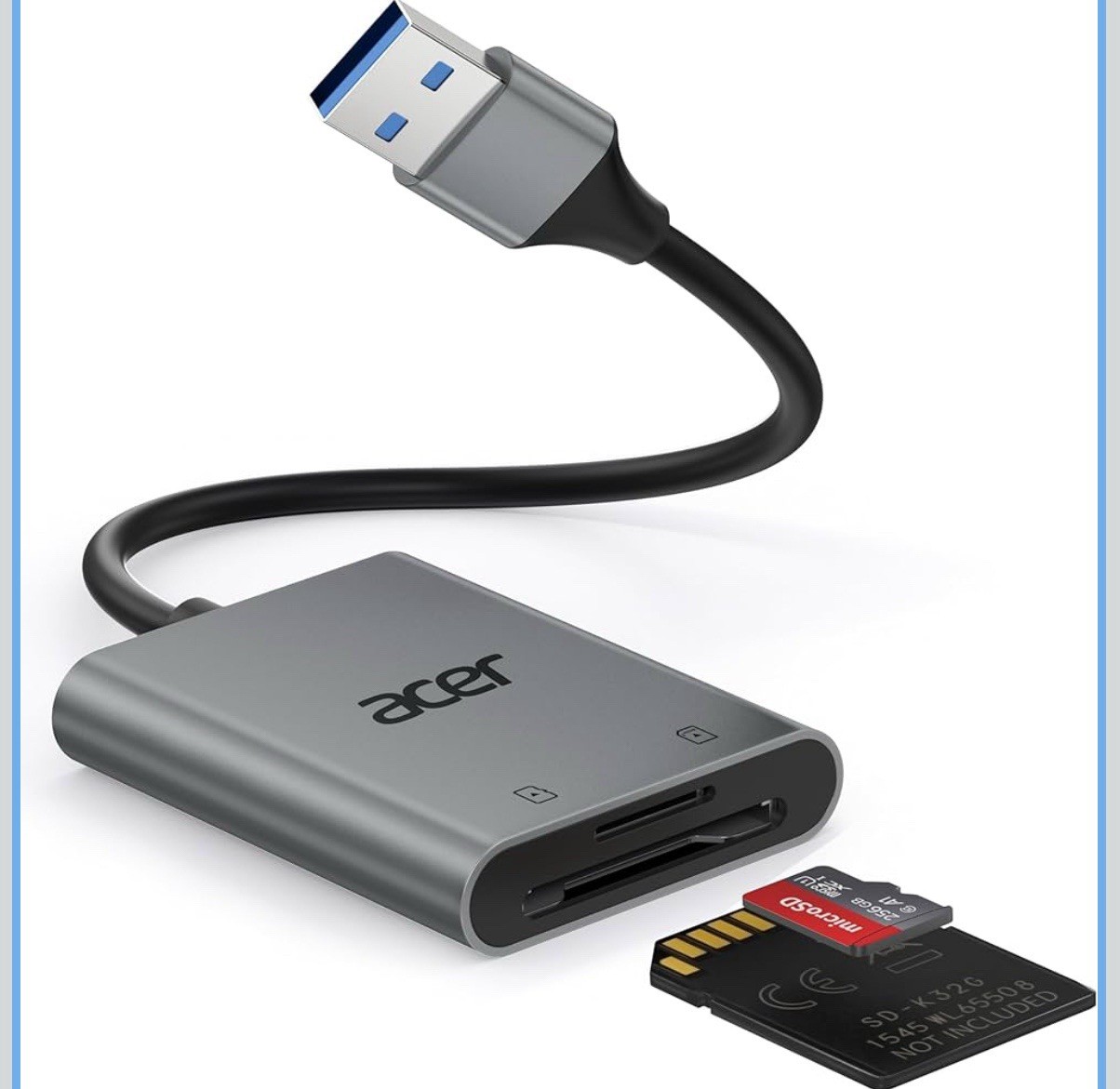 Acer USB A 3.0 to Micro Memory Card Reader, Aluminum Dual Slot SD to USB