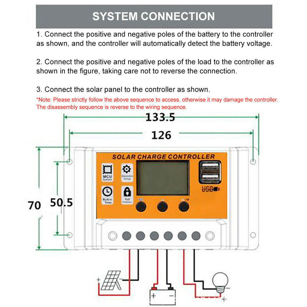 100A MPPT Solar Panel Regulator Charge Controller Auto Focus Tracking 60A 12/24V